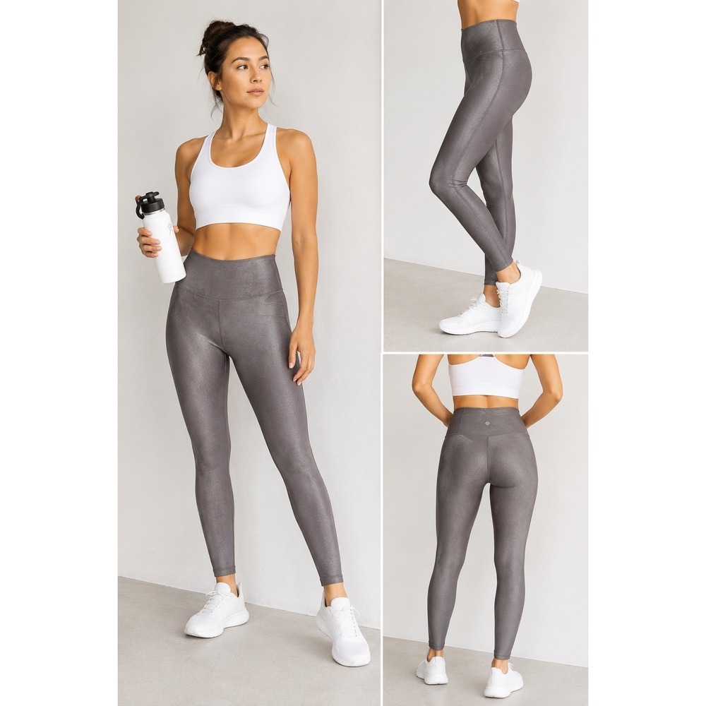 Athleta Elation Shine Tight Women XS Grey Metallic High Rise Yoga Leggings
